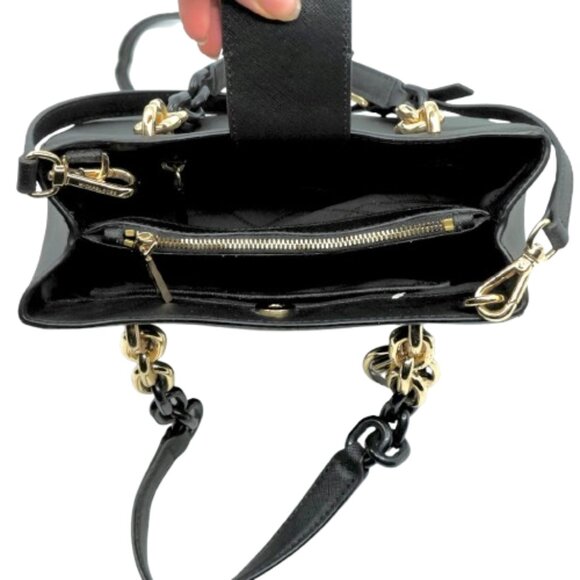 MICHAEL KORS~Cynthia Saffiano Leather Satchel 3 COMPARTMENT BLACK CROSSBODY BAG - Picture 5 of 7
